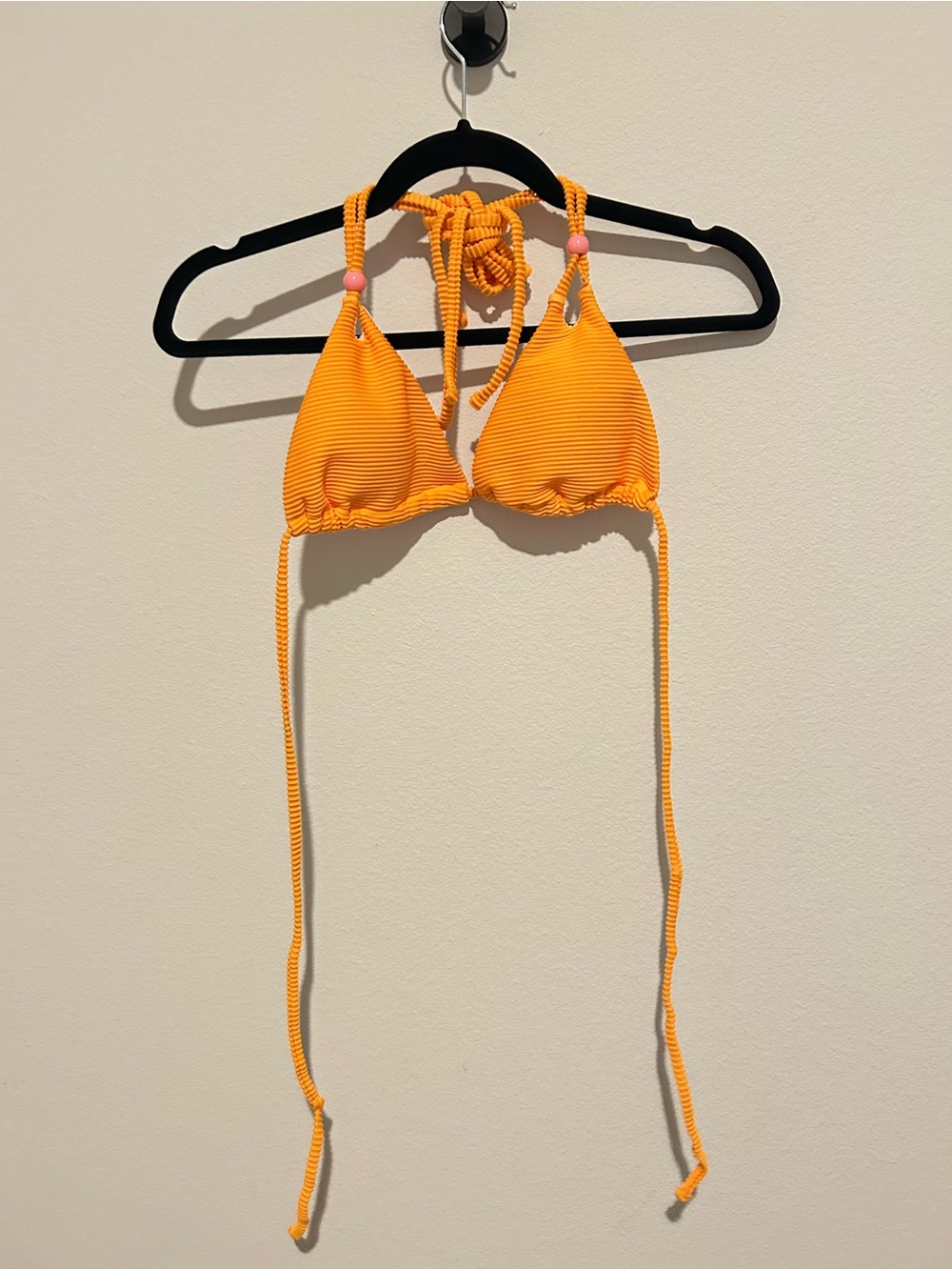 Bright Orange Ribbed String Bikini Top